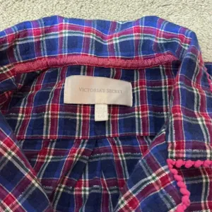 Victorias Secret Plaid Pajama Top Shirt‎ Pink Blue White Metallic L G thumbnail 5