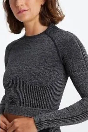Fabletics Seamless Long Sleeve Crop Workout Top Heathered Charcoal‎ Grey Medium thumbnail 1
