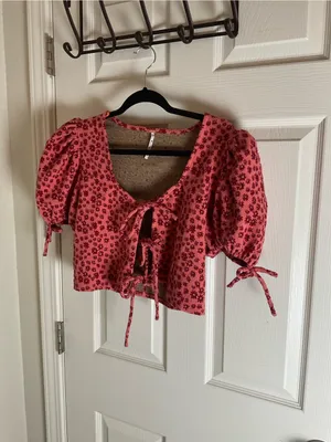 Free People Sweet Sun Top Puff Sleeve Tie-Front Cropped Top size Small thumbnail 3