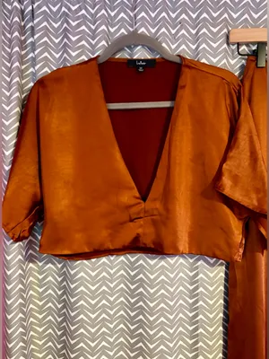 Lulus | Flirt For Fun Rust Brown Tie-Front Two-Piece Wide-Leg Jumpsuit, XS thumbnail 6