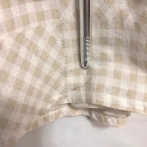 Gingham Midi Dress‎ Womens L Beige White Cotton Linen Blend Boho Cottage Summer thumbnail 9