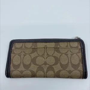 Coach Signature C Brown Coated Canvas Zip Around Wallet thumbnail 2