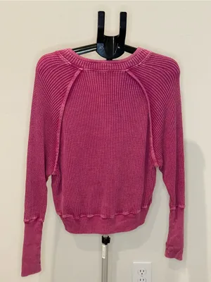 Mac and Me Pink Mineral Wash Waffle Knit Thumbhole Top Large thumbnail 6