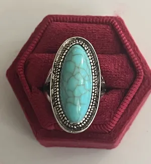 Vintage Bohemian Design Faux Turquoise Statement Ring Size 7 NWT thumbnail 1
