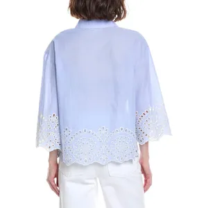 Chelsea & Theodore Light Blue Eyelet Embroidered Cotton Button Up Shirt M thumbnail 2