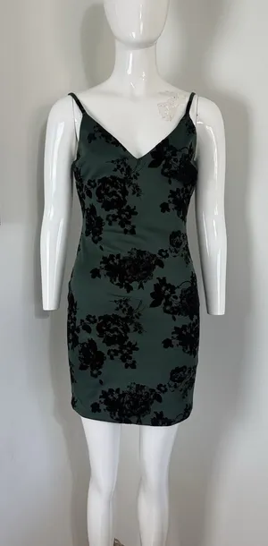 Windsor Women’s Green Velvet Floral Whimsigoth Dress Goth Grunge Stretch Size S NWT thumbnail 1