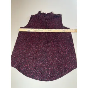 Ann Taylor Top Black Red Polka Dots Sleeveless Mock Neck Ruffle Chiffon Size M thumbnail 5
