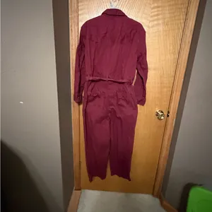 Women's Burgundy denim Jumpsuit size medium cropped length thumbnail 4