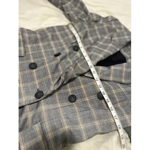 Free People Preppy Academia Plaid Double Breasted Blazer Sz:M Grey Yellow Jacket thumbnail 5