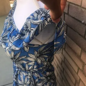 Charlotte Russe Dress XS Blue Floral Off Shoulder‎ Handkerchief Hem Tassel Belt thumbnail 6