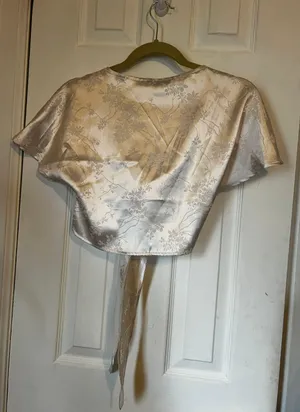 SheIn White Satin Tie Top thumbnail 2