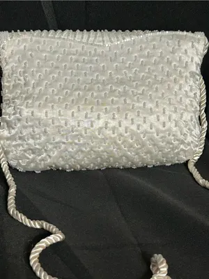 Beaded Ivory Evening Clutch with Rope Strap White thumbnail 2