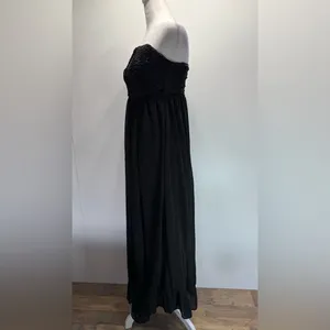 YA Los Angeles Black Strapless Maxi Dress Ruffled Bust Lined Sheer Skirt Whimsigoth Formal S-M thumbnail 11