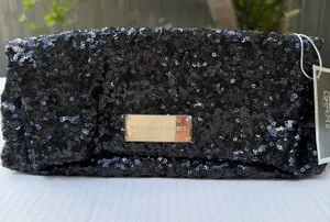 Victoria’s Secret Black Sequin Clutch Cosmetic Bag NWT Give Me VS Evening Pouch thumbnail 1