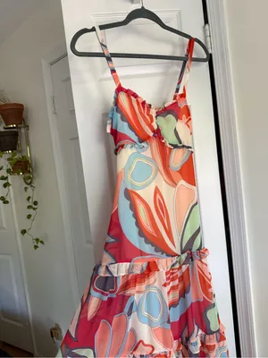 Alexis for Target Abstract Print Ruffle Tiered Maxi Dress Red Orange Size XXS thumbnail 4