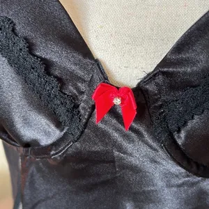 Dolls Kill Black satin sheer mesh ruffle sexy goth vamp maid nighty slip mini dress M​​​​​ thumbnail 3