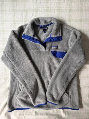 Patagonia Light Gray Fleece Zip-Up with Blue Trim thumbnail 4
