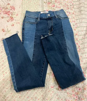 Two-Tone Dark Wash Patchwork Skinny Jeans thumbnail 1