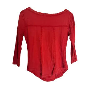 Free People Truly Madly Red Crochet Lace 3/4 Sleeve Boho Cotton Top Size Small thumbnail 7