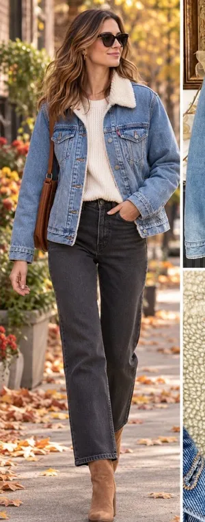 Levi's Premium Ex-Boyfriend Sherpa Lined Trucker Denim Jacket - Sz Med 🧡🎀 thumbnail 1