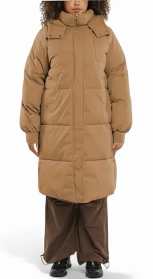 Puffit Hooded Long Puffer Winter Snow Jacket Women’s Size S Tan Warm Outdoors thumbnail 1