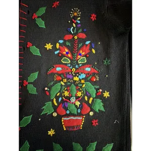 Victoria Harbour medium Embroidered Christmas Sweater Cardigan Sequin vintage thumbnail 11