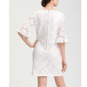 Adrianna Papell white lace notch neck bell sleeve dress thumbnail 3