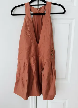 Anthropologie Sleeveless V-neck Pinafore Romper, Size S thumbnail 6