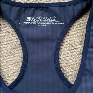 Like New Beyond Yoga Work It Over Long Line Sports Bra Navy Stripe XL Retail $70 thumbnail 8