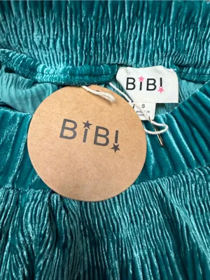 NWT BIBI Teal Crushed Velvet Plissé Wide Leg Pants Retro 70s Small thumbnail 6
