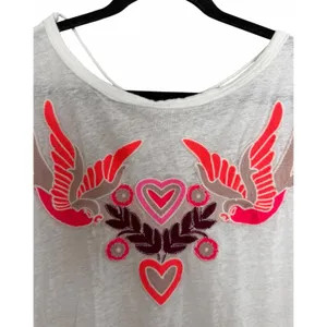 Free People Love Birds Tee Embroidered Lace-Back Muscle White Women's Size S/M thumbnail 3