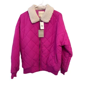 Thread & Supply Faux Shearling Collar Dad Jacket in Very Berry M NWT thumbnail 5