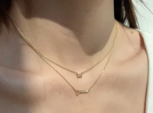 18k Gold Plated 925 Sterling Silver Double Dual Necklace Double Pendants Dream Dainty Minimalist Elegant thumbnail 2