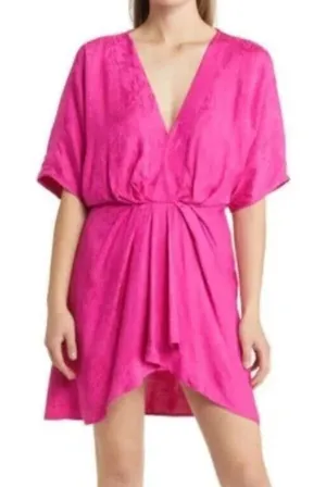 BTFL-LIFE Fuchsia Candra Floral Jacquard Dolman Sleeve Mini Dress Medium $119 thumbnail 1