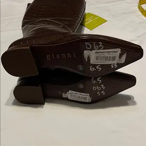Gianni Bini Brown Croc-Embossed Heeled Boots thumbnail 10