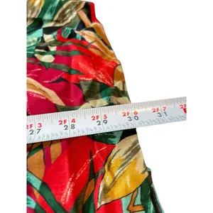 Sag Harbor Red Tropical Floral Pleated Elastic Waist Midi Skirt M 90s Office thumbnail 10