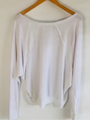 Free People Santa Clara Thermal Top White Oversized Waffle Knit thumbnail 6