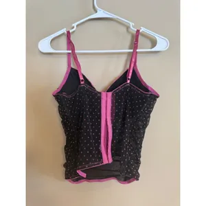 Dierfloor‎ Black Pink Polka Dot Mesh Bustier Top Lace Trim Coquette Lingerie thumbnail 2