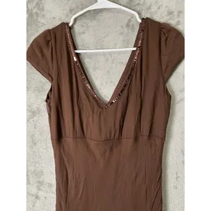 Vintage Y2K Babydoll Silk Chiffon Sequin Brown Midi Dress Small‎ Earth Fairy New thumbnail 4