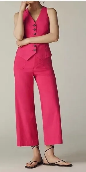 Anthropologie Maeve The Colette Ankle Cropped Linen Wide Leg Pants Pink 26 thumbnail 1