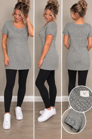American Eagle Outfitters Knit Sweater Size M Gray Short Sleeve Tunic thumbnail 2