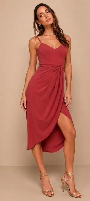 NWT Lulus Reinette Rust Red Midi Dress Holiday Party Party Wedding Size S thumbnail 1