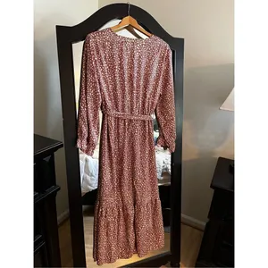 NEW Casual Dress L/S Wrap V Neck Swiss Dot Swing A-Line Maxi Dress XL thumbnail 2