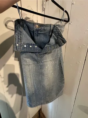 AKIRA NWT Embellished Rhinestone Light Blue Denim Mini Dress thumbnail 6