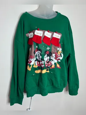 Disney Green Mickey Mouse ducks Graphic Sweatshirt winter Christmas stocking XXL thumbnail 1