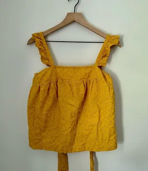Harper Heritage x Francesca’s Yellow Ruffle Tied Top | Spring Top | Medium thumbnail 1