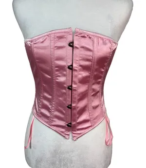 Corset Top Pink Satin‎ Lace Up G-String Set New Burlesque Lingerie Coquette S thumbnail 1