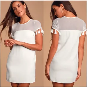 Lulus‎ Iced Latte White Short Sleeve Tassel Shift Dress Size S thumbnail 2