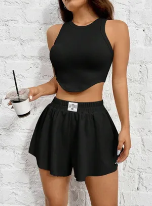 Knitted Crop Top & Short Set Black Size M thumbnail 1