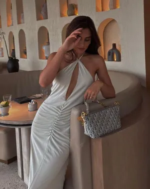 Zara dress gown fitted maxi bodycon Gray Halter formal evening wedding thumbnail 7